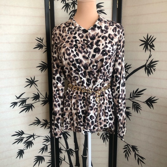 BIG DART Long Sleeve Button Front Shirt Top Size XL Leopard Print Brown Tan NWOT - Picture 6 of 16